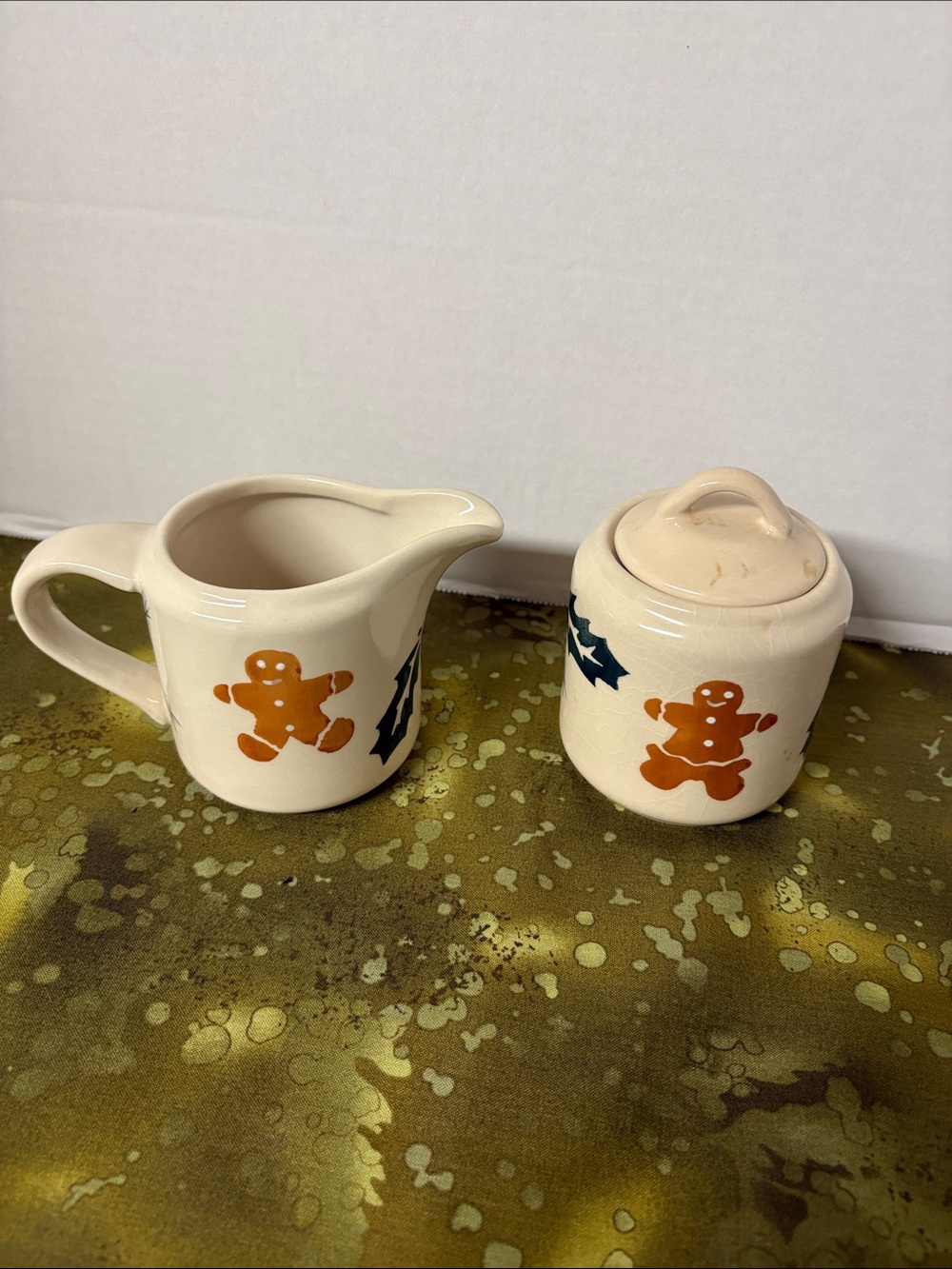 Gingerbread Creamer and Sugar Jar Set - Cream with Orange Accents by The Cook’s